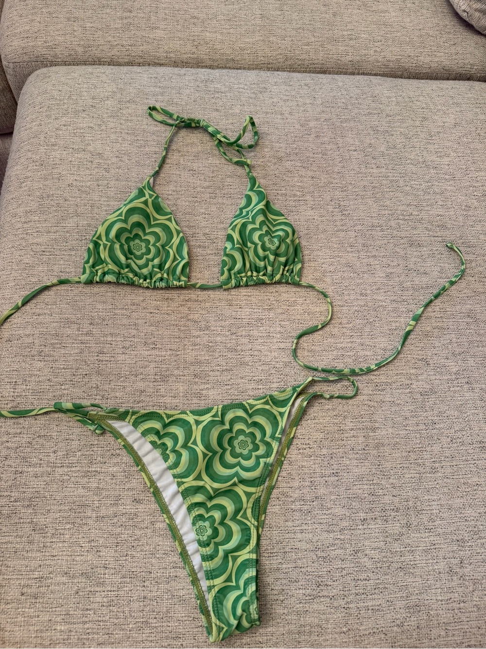 Green Floral Print Triangle Bikini Set - Women Swim